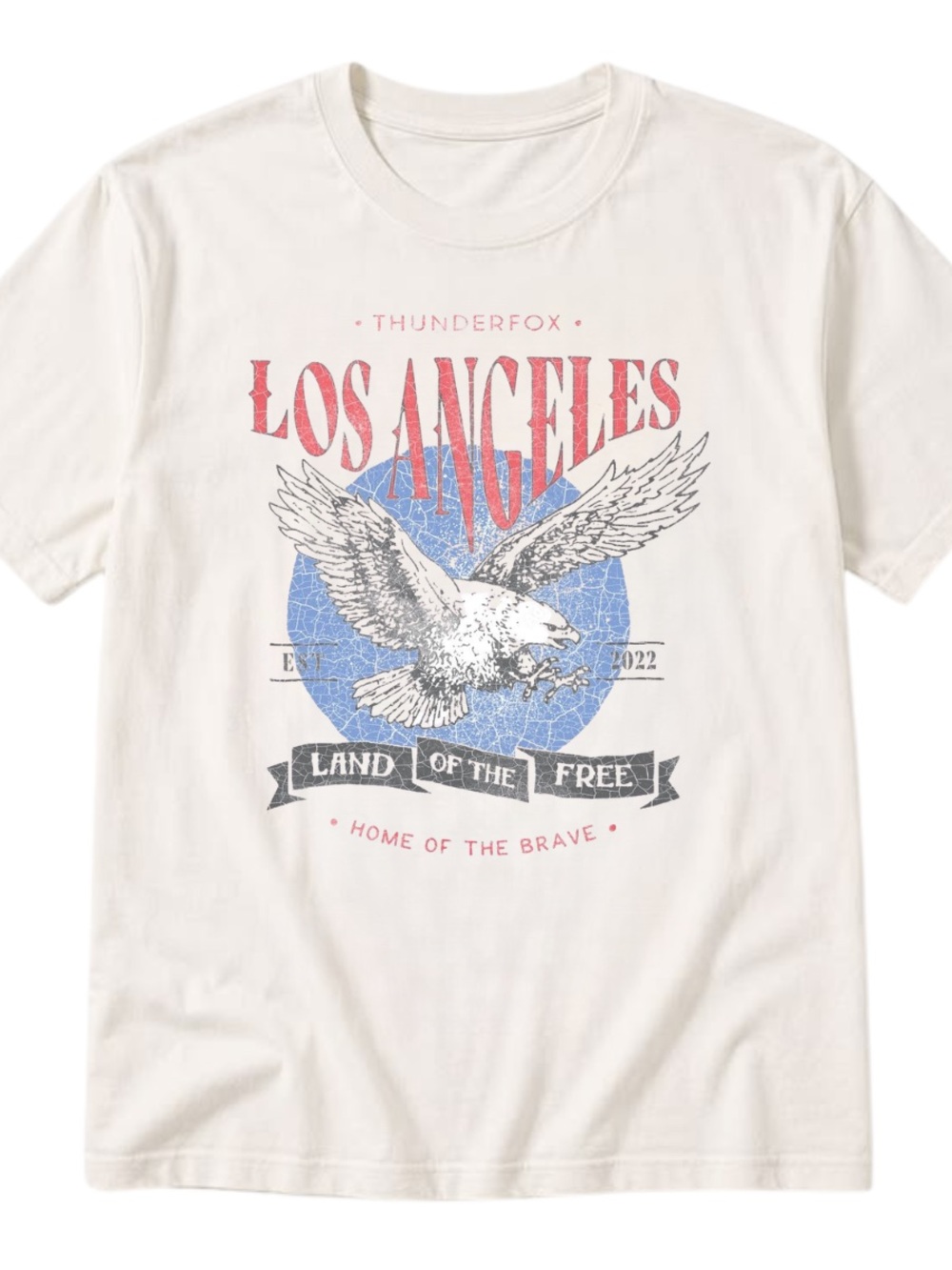 Gildan Cream Los Angeles Eagle Graphic Tee with Blue and Red Print